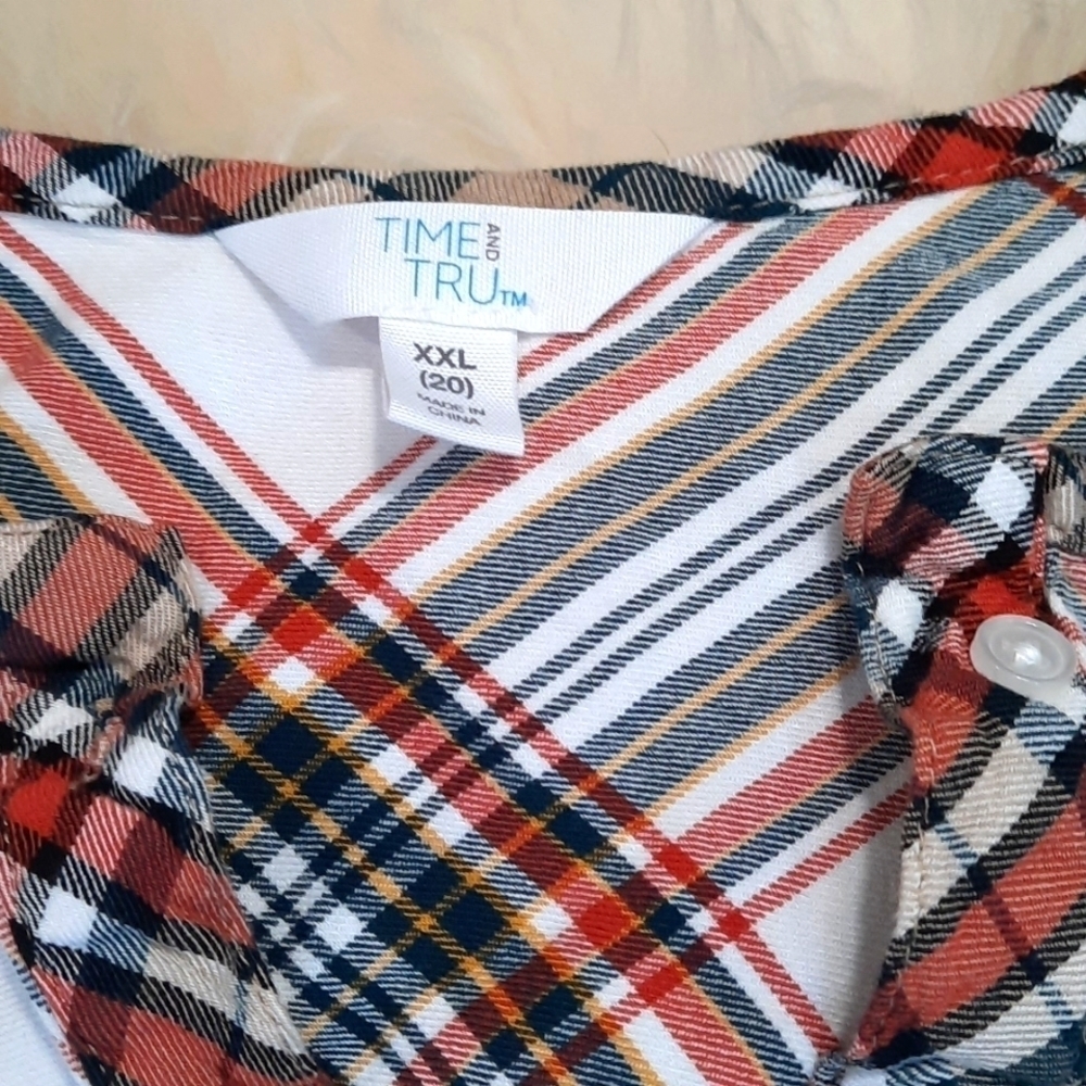 Time & Tru Ruffle Sleeve Plaid Blouse - Picture 2 of 3